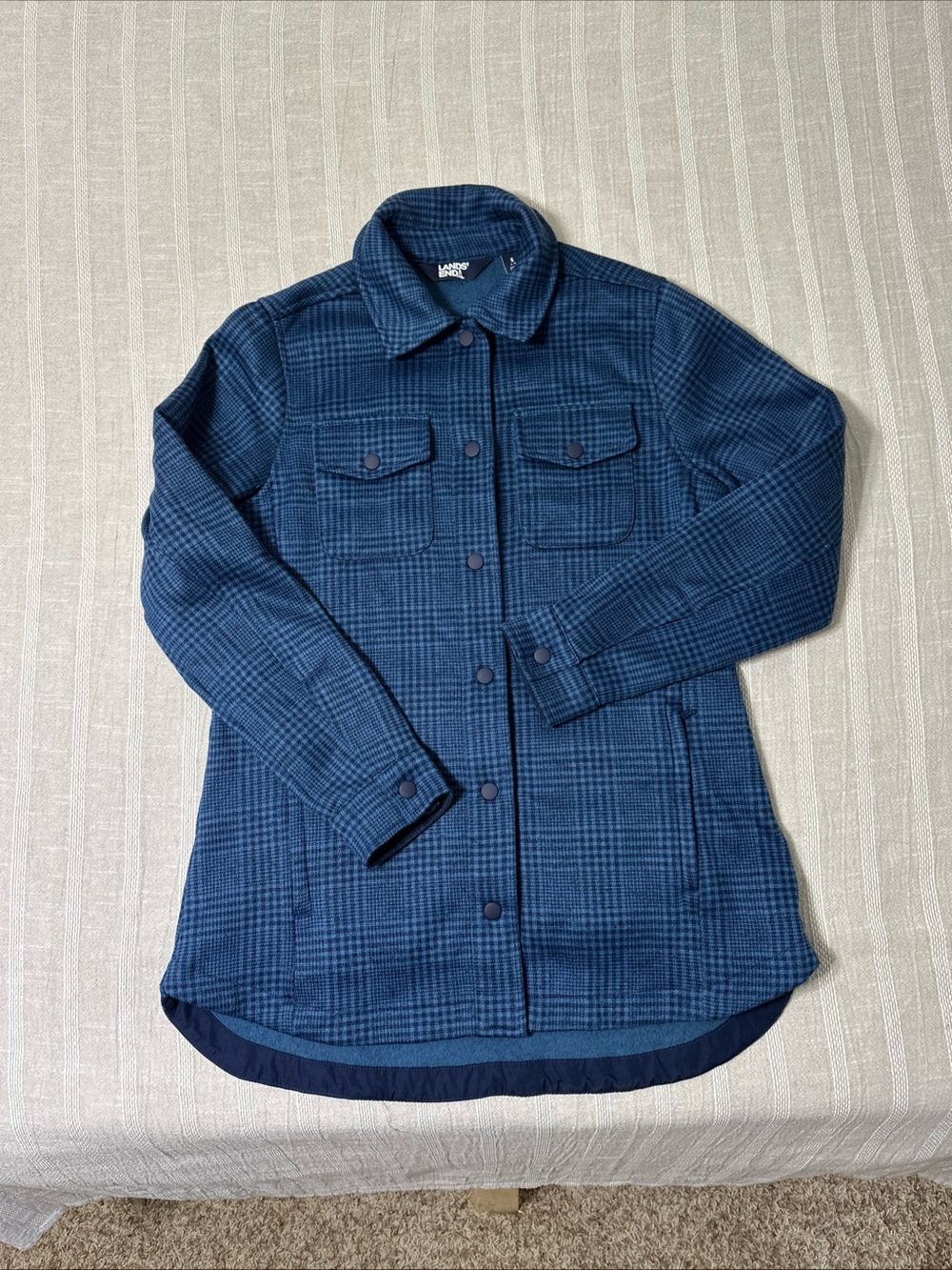 Lands' End Navy Plaid Utility Jacket